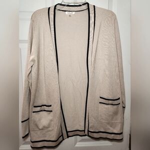 Essentials By Milano Womens Size M Tan Black Trim Cardigan Button Accent Pocket